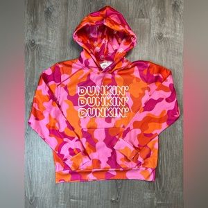 Never worn Official Dunkin pink/orange Camo hoodie size adult M